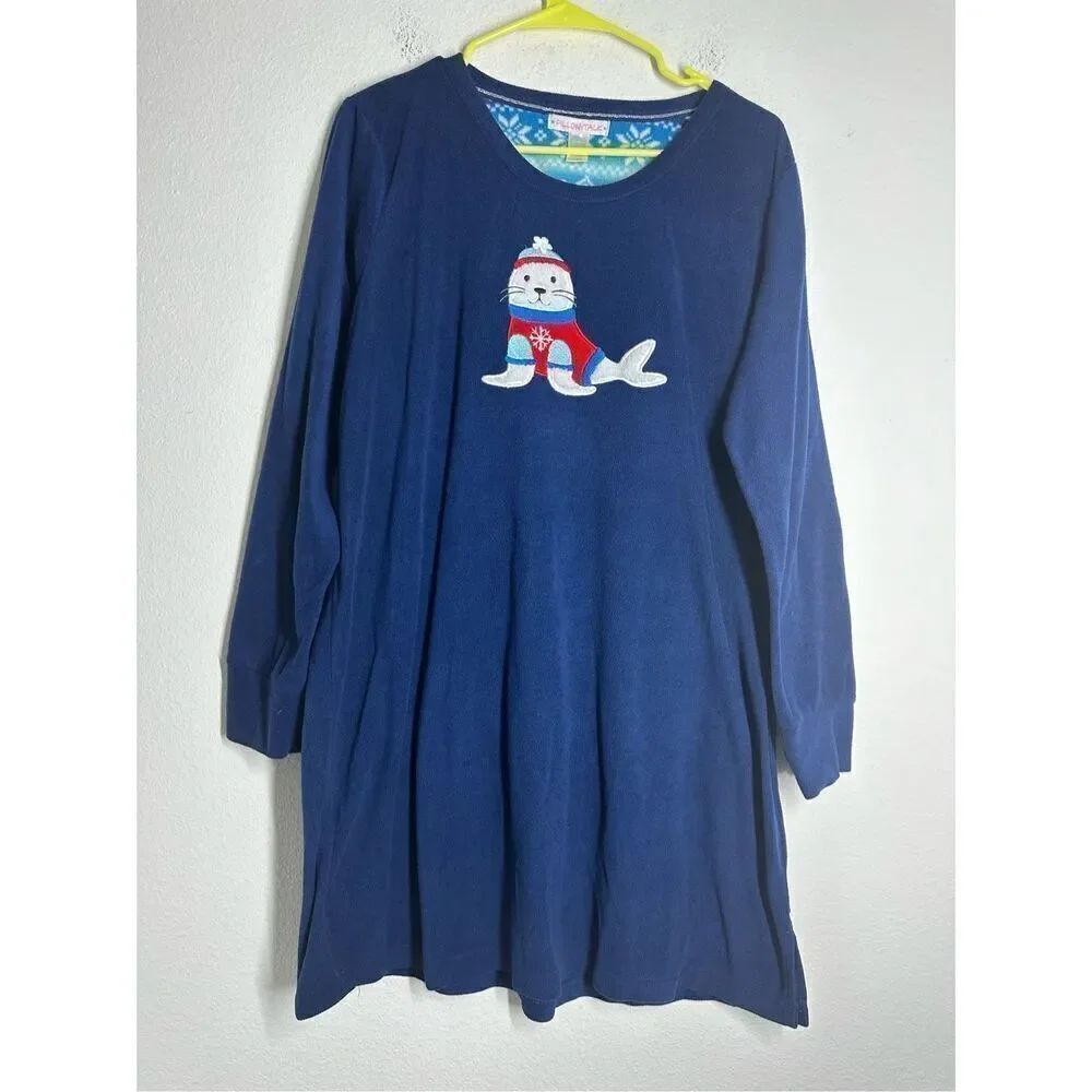 Vintage Rare Pillow Talk Womens Fleece Sleepwear Size L Blue Seal Application